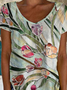 Loosen Cotton Blends Floral Short Sleeve T-Shirt