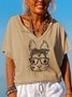 Women's Animal Short Sleeve Tee T-shirt V Neck Vintage Summer Top