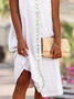 JFN V Neck Lace Solid Formal Midi Prom Dresses
