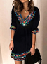JFN V Neck Floral Tribal Casual Mexican Dress