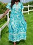Frill Sleeve Cotton-Blend Boho Floral Weaving Dress