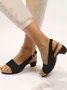 JFN Retro Solid Simple Open Toe Chunky Heel Sandals