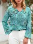 JFN V Neck Floral Vacation Casual Blouse