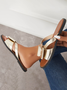 JFN  Contrast Paneled Bow Flat Slippers