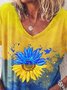JFN V Neck Sunflowers Vacation T-Shirt/Tee