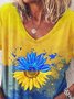 JFN V Neck Sunflowers Vacation T-Shirt