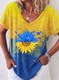 JFN V Neck Sunflowers Vacation T-Shirt