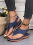 JFN Embroidered Wave Pattern Vintage Casual Thong Sandals