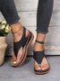 JFN  Embroidered Wave Pattern Vintage Casual Thong Sandals