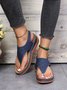 JFN  Embroidered Wave Pattern Vintage Casual Thong Sandals