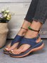 JFN  Embroidered Wave Pattern Vintage Casual Thong Sandals