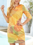 Yellow Casual V Neck Leaves Dresses