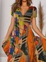 Women's vacation dress Tropical Print Casual Floral Vacation V Neck Midi Hawaiian Dress