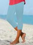 Beach daily basic plain color patterned elastic waist high elastic burnt flower Pants