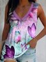 JFN V Neck Butterfly Casual Tank Top