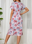 Chiffon V-Neck Short Sleeve Swing Print Resort Casual Dress V Neck Floral Casual Short Sleeve Woven Dress