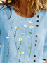 JFN Round Neck Floral Buttoned Casual T-Shirt/Tee