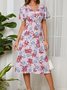 Chiffon V-Neck Short Sleeve Swing Print Resort Casual Dress V Neck Floral Casual Short Sleeve Woven Dress