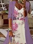 JFN 2PCS V Neck Floral Vacation Dress & Cardigan