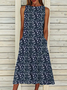 Ditsy Floral JFN Boatneck  Sleeveless Casual Midi Dresses