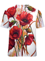 Women Floral Short Sleeve Tee T-shirt Crew Neck Sweet Summer Top