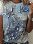 JFN Crew Neck Butterfly Ombre Vacation Casual Short Sleeve T-Shirt/Tee