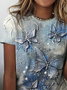 JFN Crew Neck Butterfly Ombre Vacation Casual Short Sleeve T-Shirt/Tee