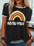 Vintage Short Sleeve Rainbow Letter Printed Plus Size Casual Tops