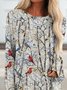 JFN Round Neck Floral Birds Daily Tunic Tops