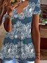 V Neck Casual Floral Long Sleeve Top