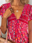 Women's Floral Short Sleeve Summer Dress V Neck Daily Casual Midi H-Line Dress