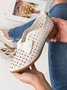 JFN  Women's Elegant Bowknot Hollow Out Chunky Heel Loafers