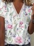 Women's Casual Holiday Weekend Floral T-shirt  Short Sleeve Print V Neck Basic Top
