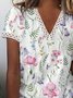 Women's Casual Holiday Weekend Floral T-shirt  Short Sleeve Print V Neck Basic Top