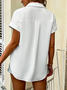 JFN Shirt Collar Plain Casual Loosen Short Sleeve Blouse
