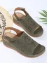 JFN Ethnic Pattern Punched Hollow Velcro Vintage Sandals