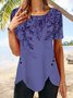 JFN Women Round Neck Short Sleeve Leaf Print Buttoned Holiday Tunic T-Shirt