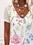 Floral V Neck Casual Lace Short Sleeve Tops
