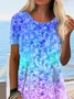 JFN Blended Color Shining Galaxy Ombre Printed Loose Vacation Tunic Top T-Shirt/Tee