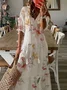 Women Floral Short Sleeve Summer Dress V Neck Daily Casual Maxi H-Line Dress