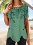 JFN Women Round Neck Short Sleeve Leaf Print Buttoned Holiday Tunic T-Shirt