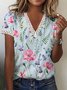 Women's Casual Holiday Weekend Floral T-shirt  Short Sleeve Print V Neck Basic Top