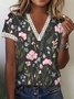 Women's Casual Holiday Weekend Floral T-shirt  Short Sleeve Print V Neck Basic Top