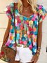 JFN Round Neck Colorful Geometric Vacation Blouse