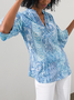 JFN V Neck Tribal Vacation 3/4 Sleeve Boho Blouse