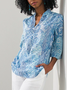 JFN V Neck Tribal Vacation 3/4 Sleeve Boho Blouse