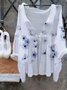 Cotton Linen Style Floral Print Hot Sale Summer New Ladies Casual Shirts