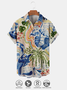 Cotton Linen Style Parrot Plant Floral Print Lapel Cozy Linen Shirt