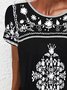 Vintage Mexican Flower Design Crew Neck Prom Dress