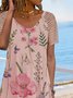 Casual Vacation Floral Printed V Neck Short Sleeve Mini Dress